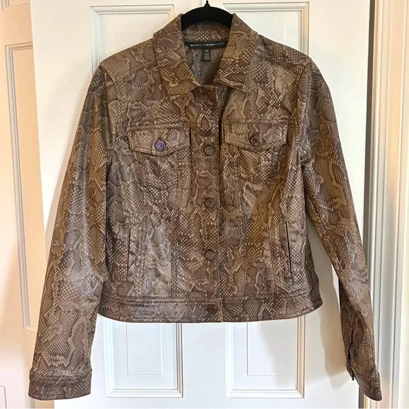 White House Black Market Snake Print  Cropped Jacket Size Extra Small - Picture 2 of 9